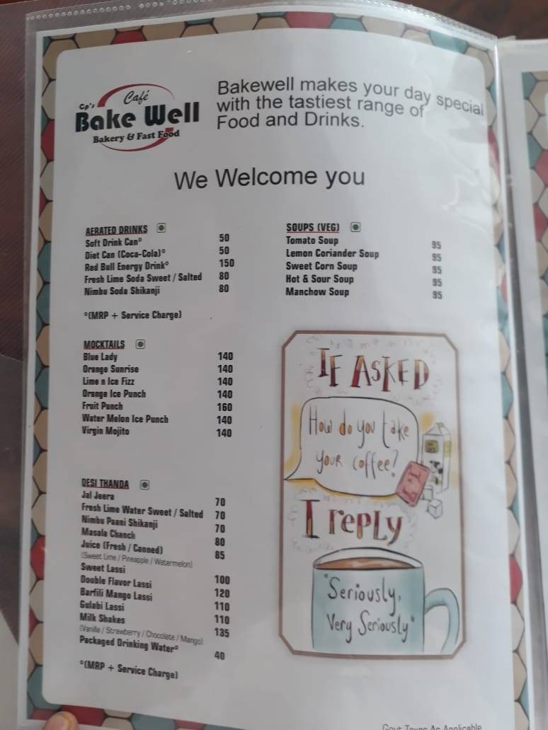 Cafe Bakewell menu
