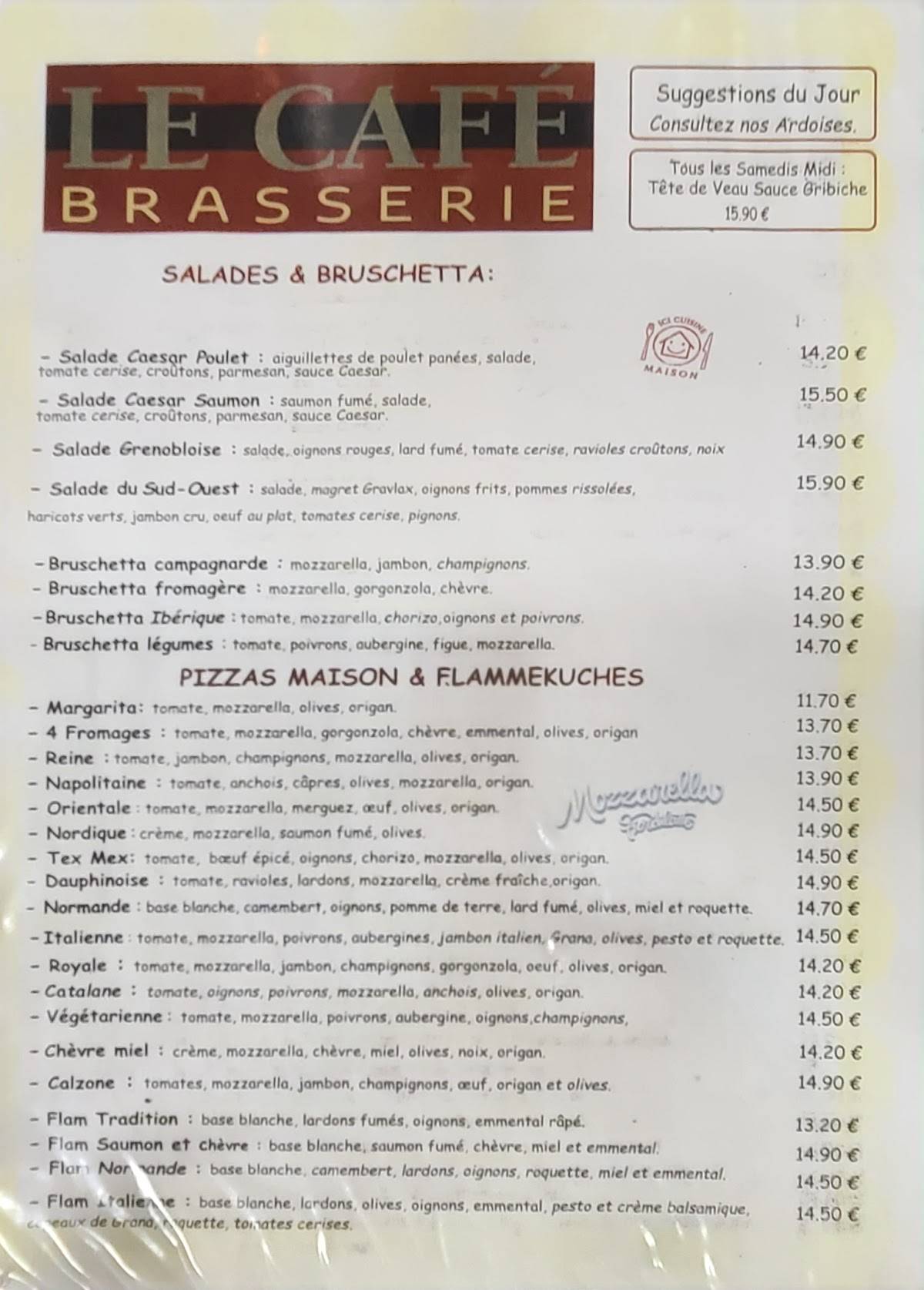 Menu de Bar Le Café