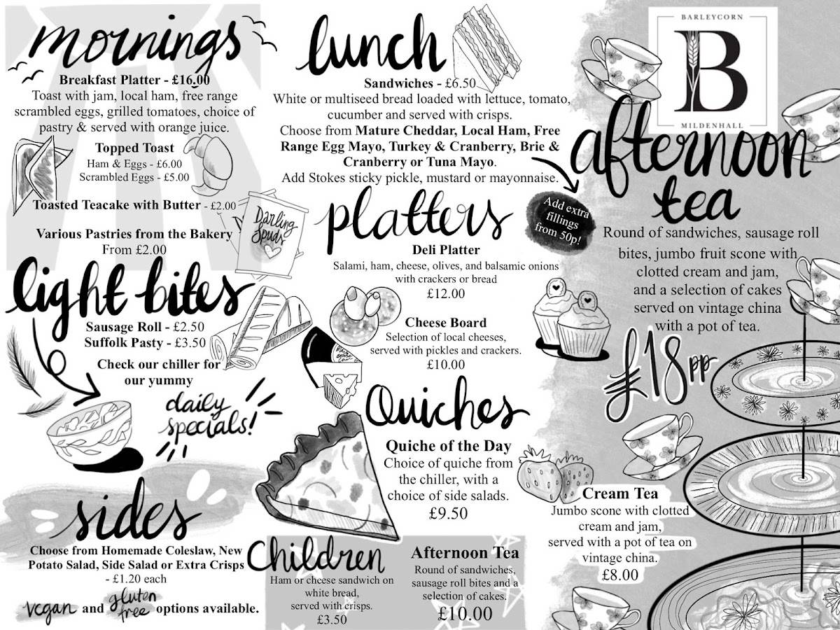 Menu at Barleycorn Mildenhall, Barton Mills