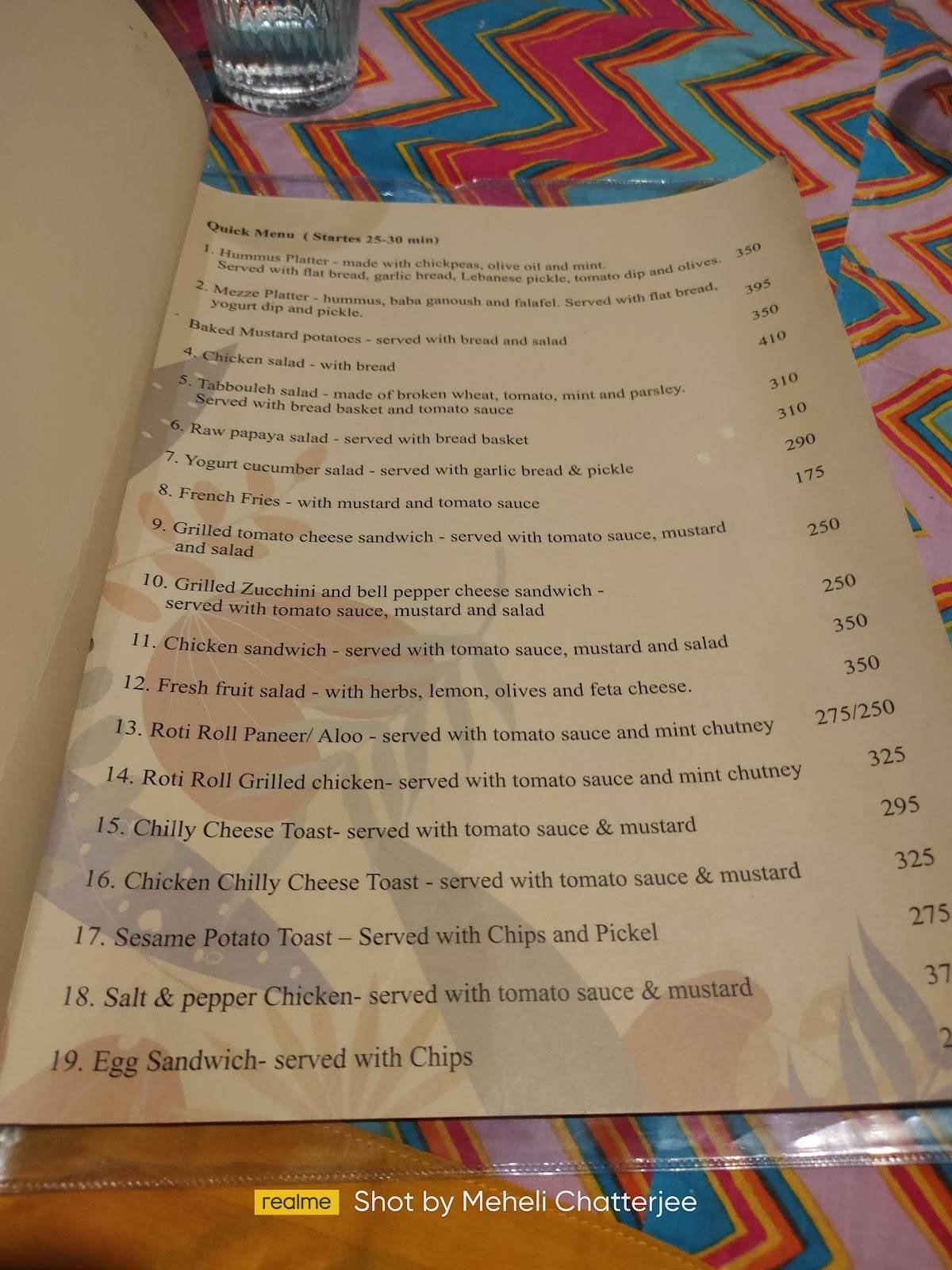 Bohemyan Blue menu