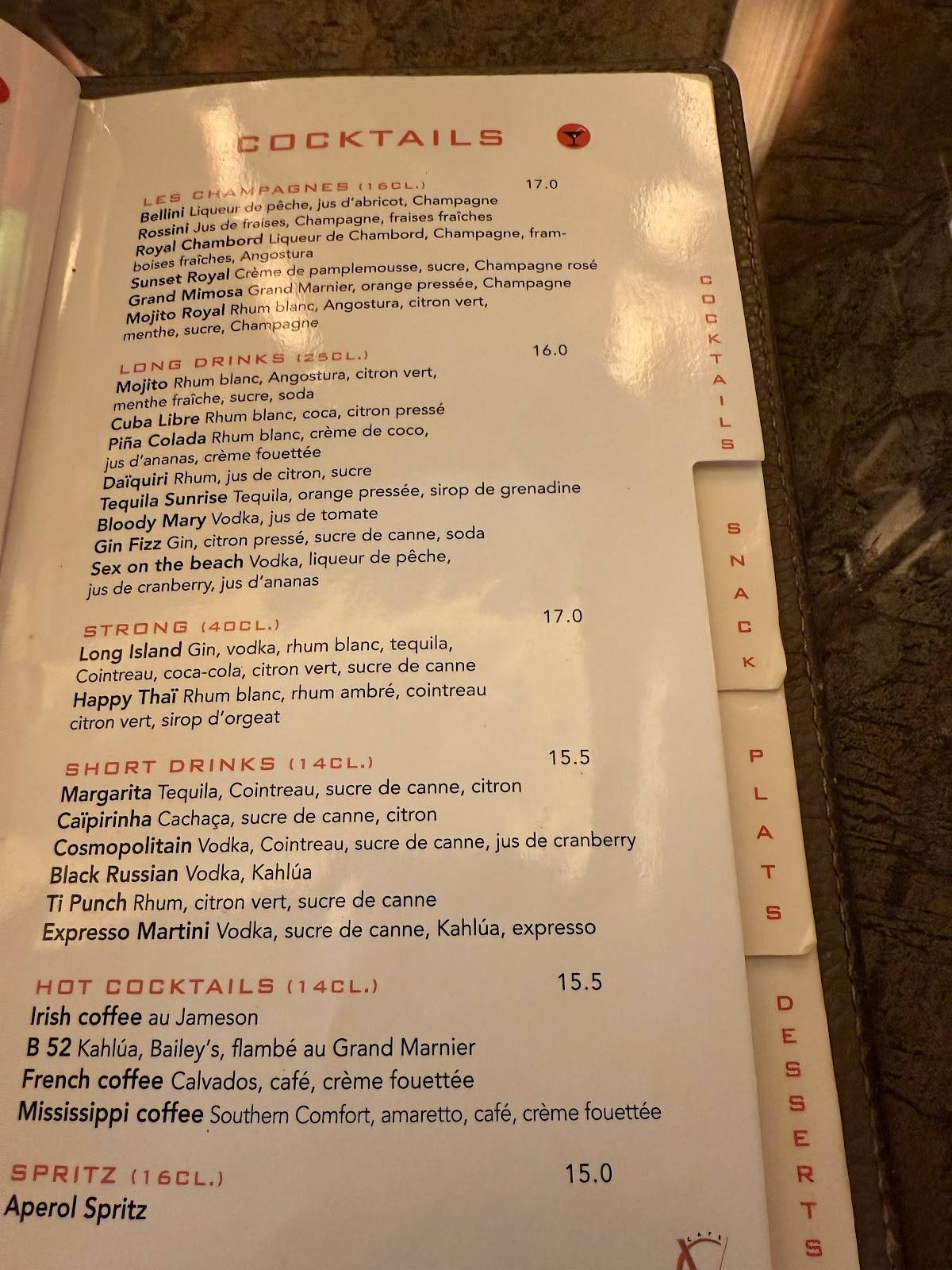 Menu de Café George V