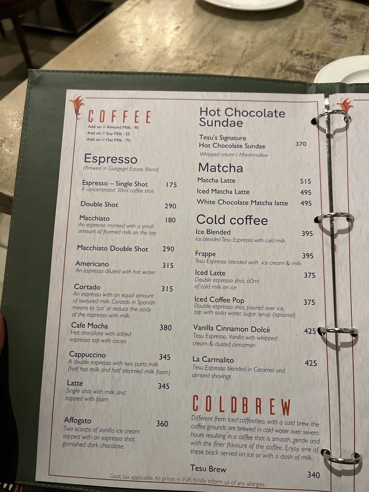 Cafe Tesu menu