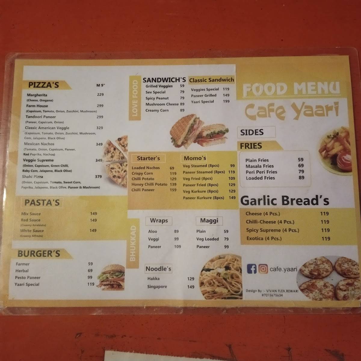 Cafe Yaari menu