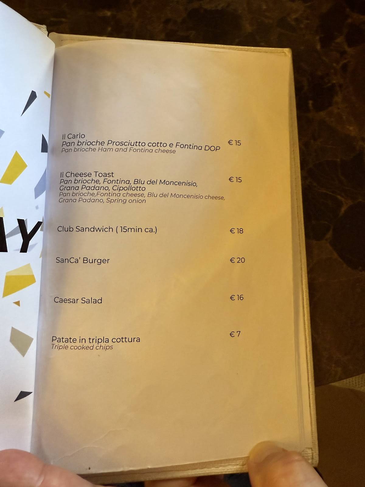 Menu di Caffè San Carlo 