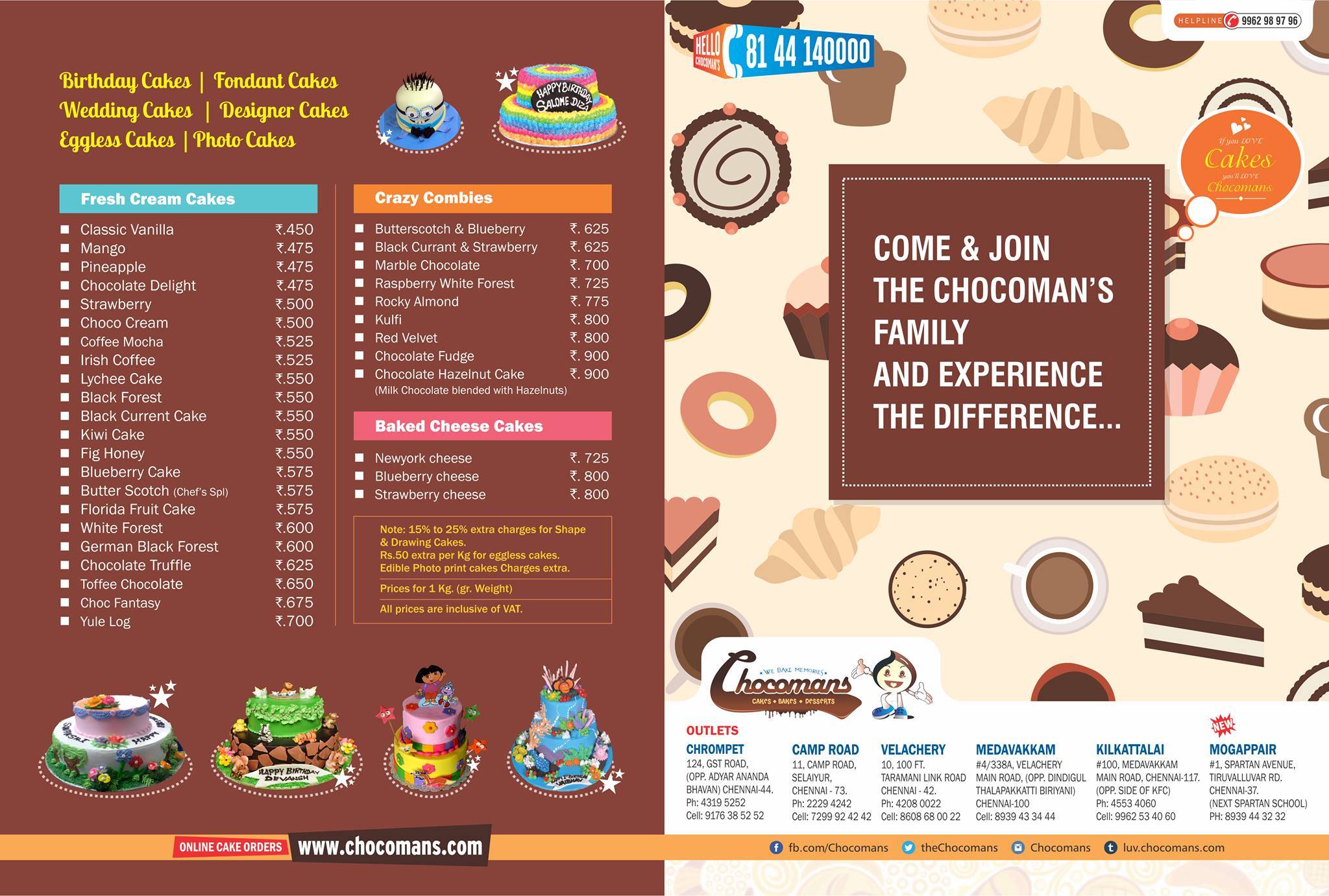 Chocomans menu