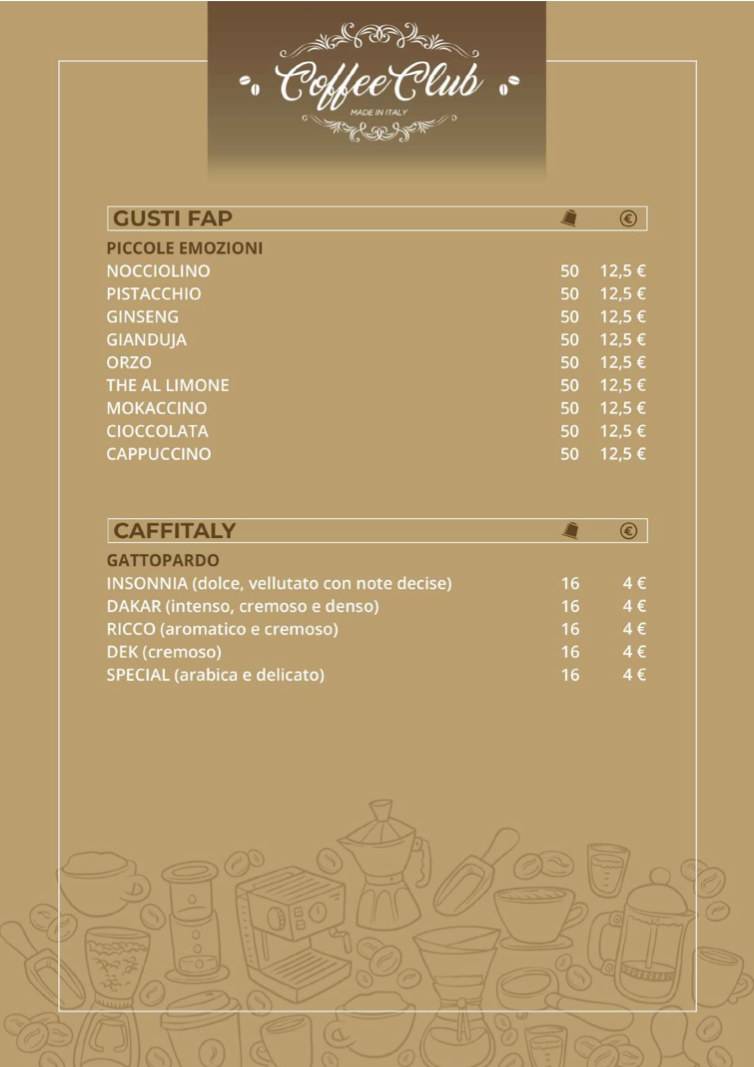 Menu di Coffee Club Capsule e Cialde 