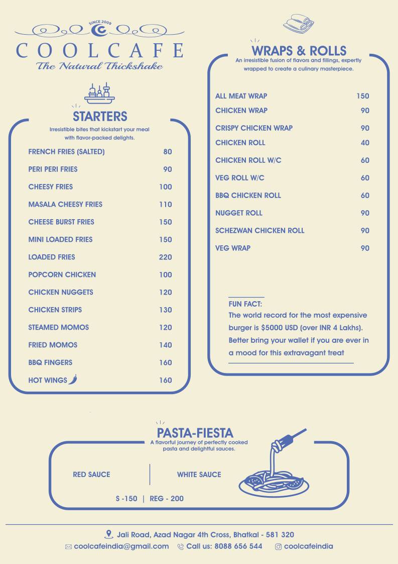 Cool Cafe menu