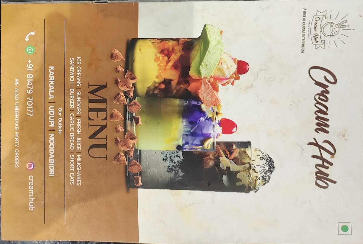 Cream Hub menu