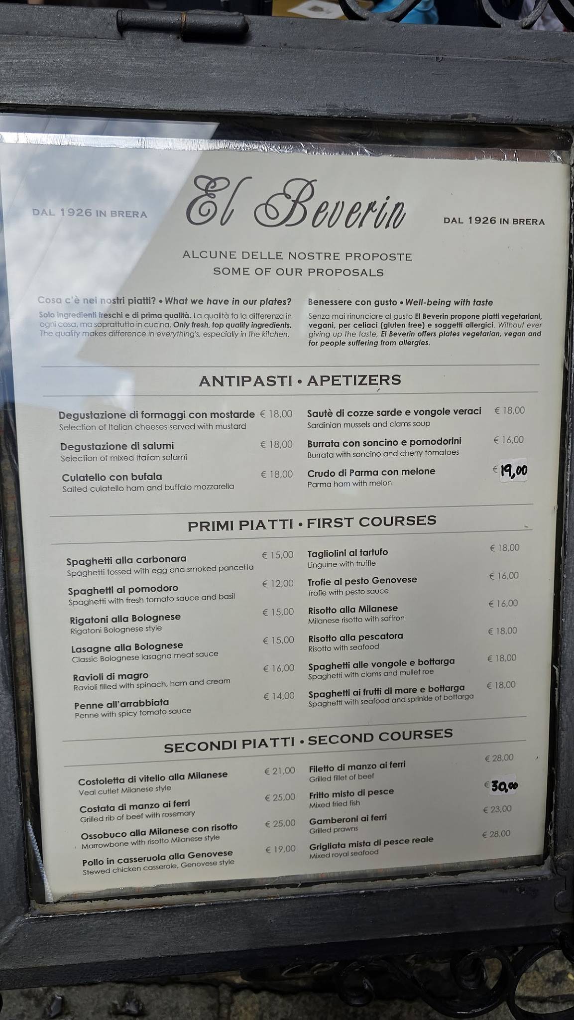 Menu di El Beverin. 