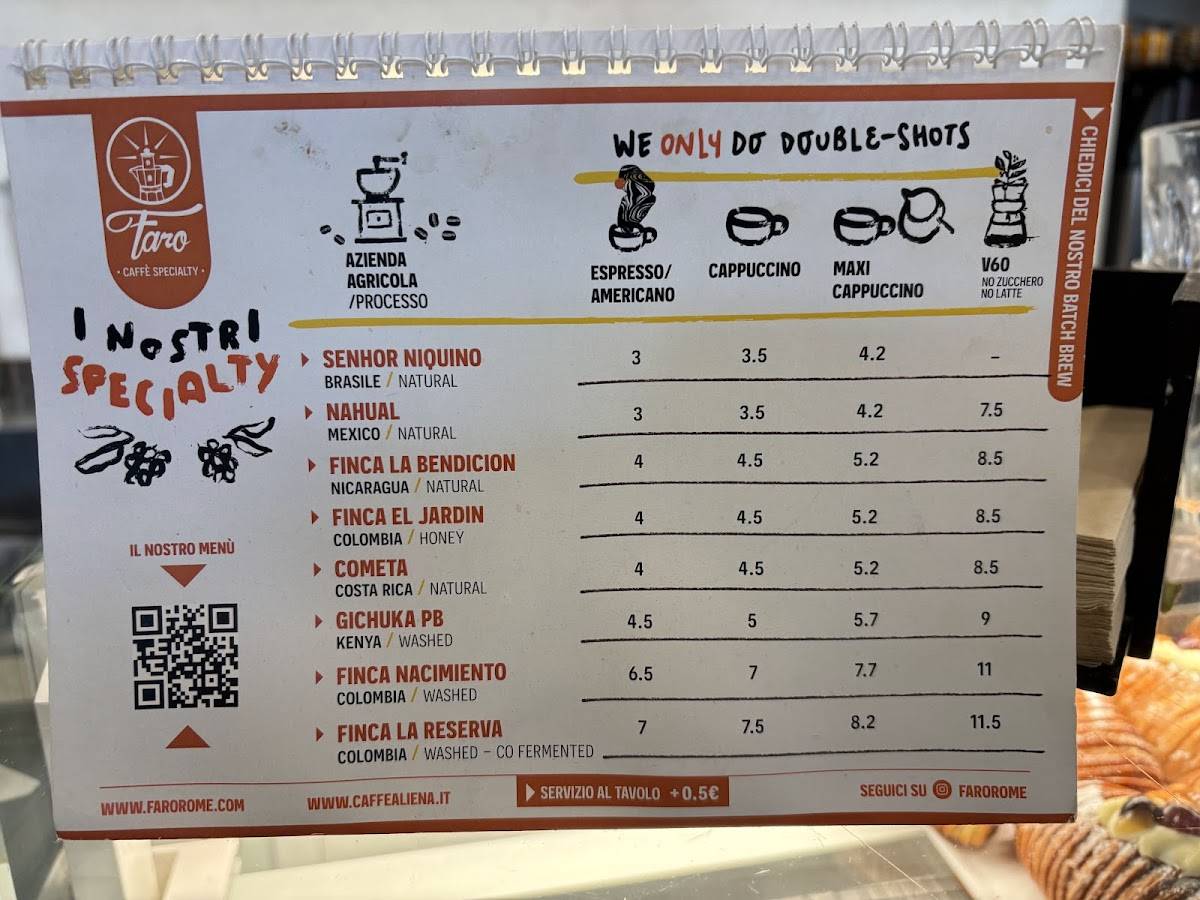 Menu di Faro - Caffè Specialty / Brunch & Lunch 