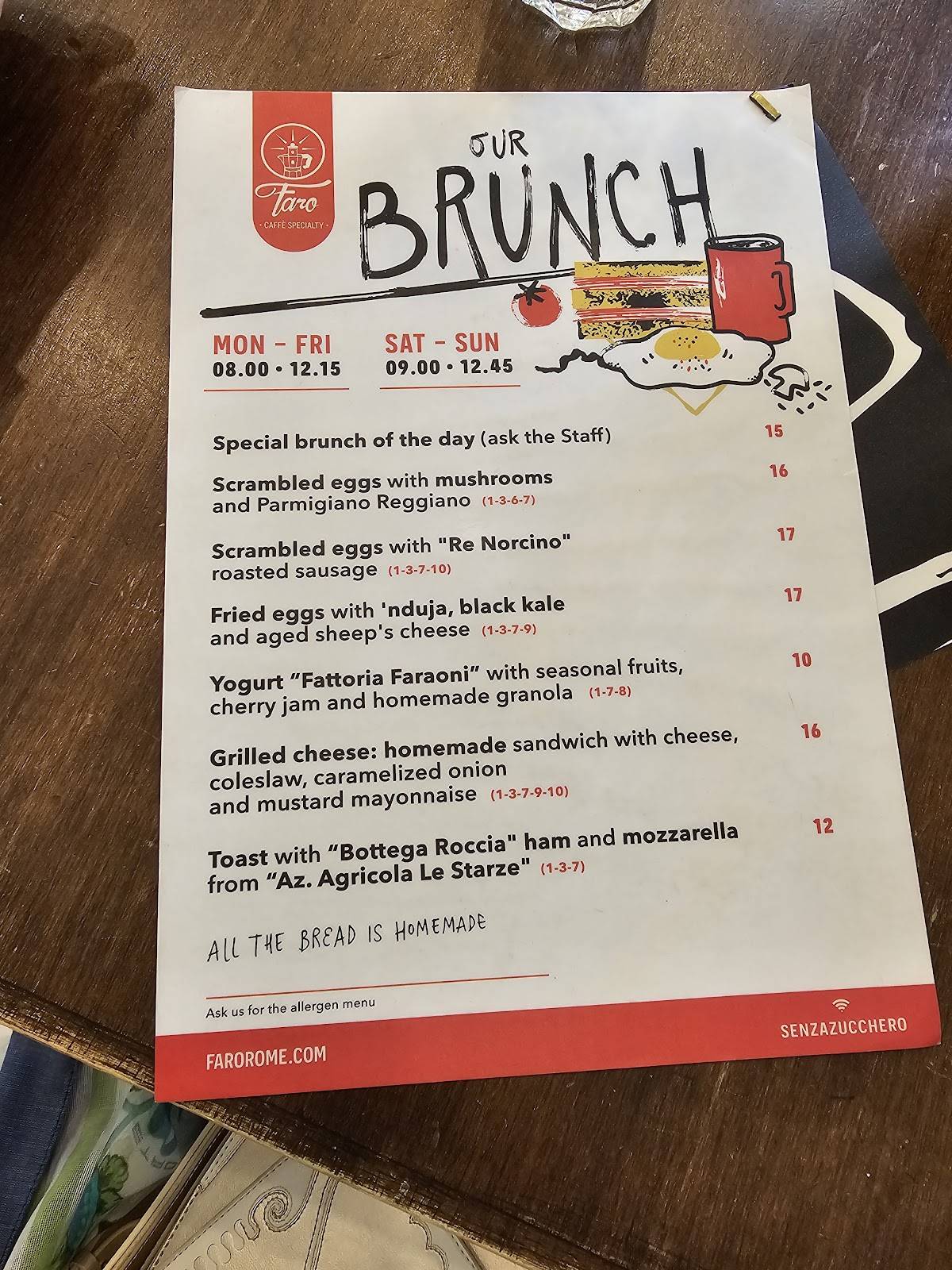 Menu di Faro - Caffè Specialty / Brunch & Lunch 