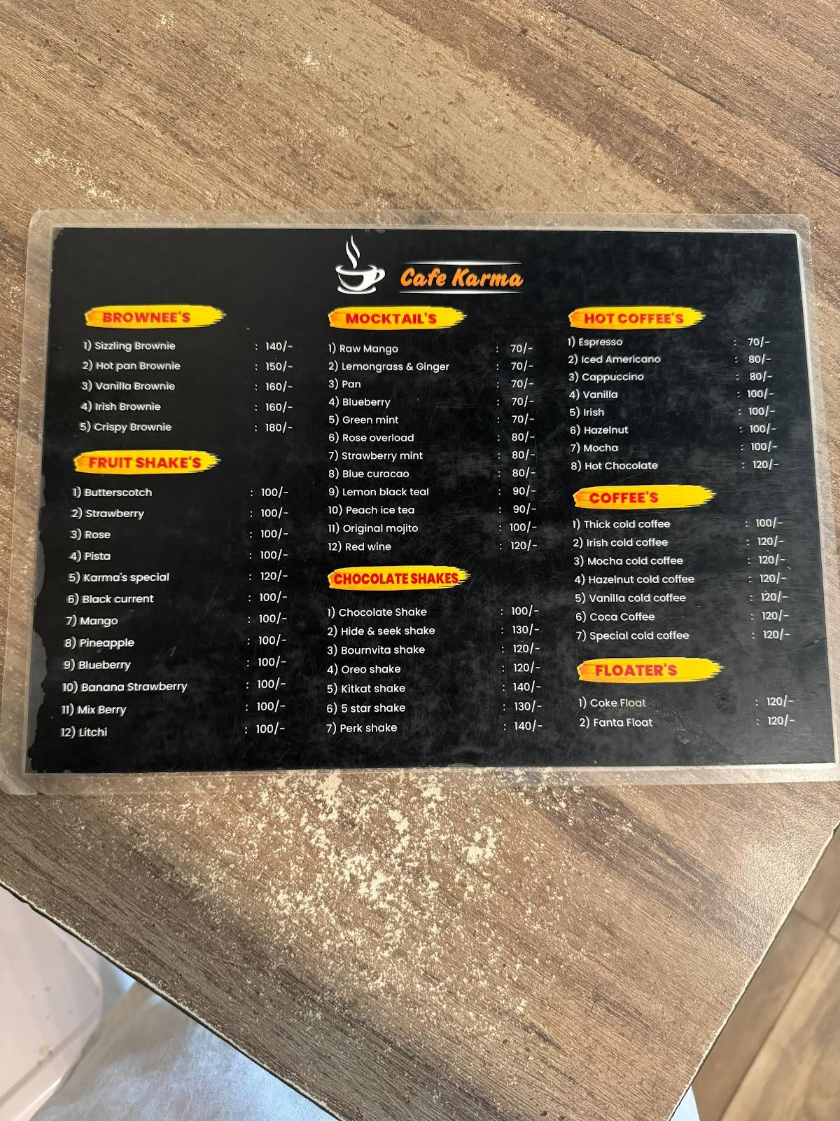 Cafe Karma menu