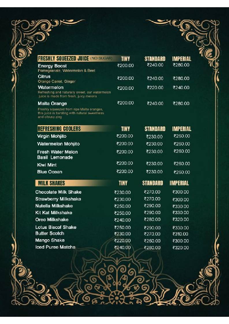 London Coffee Club (A unit of the wales), Agra menu