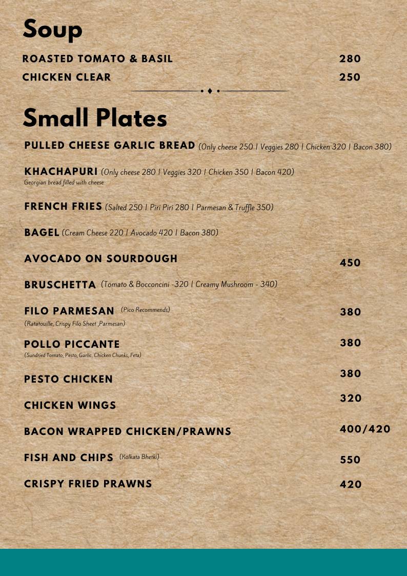 Pico - Pizzeria & Coffee Bar menu