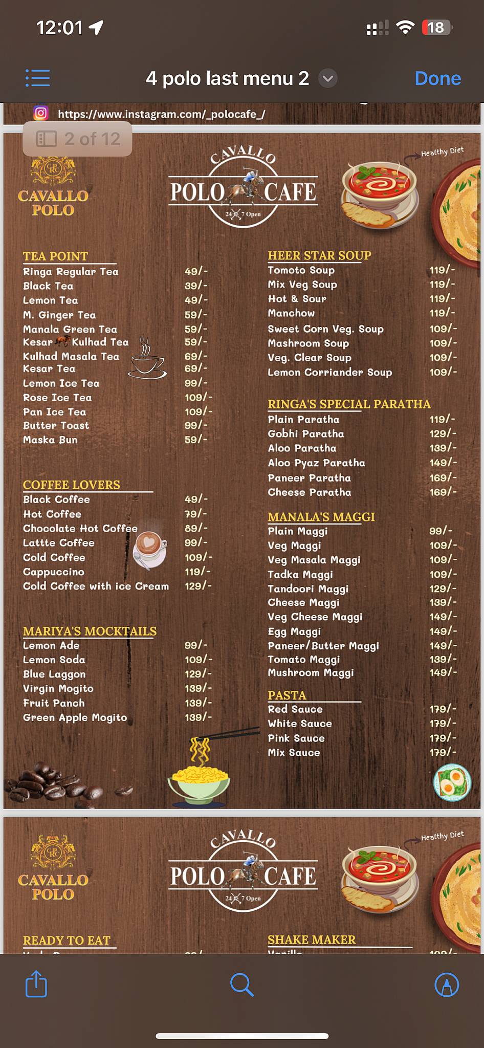 Polo Cafe menu
