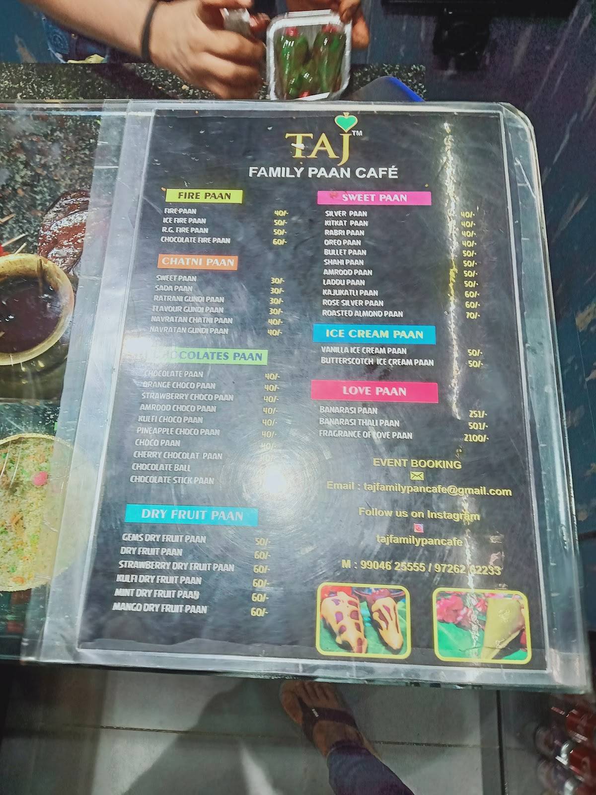 TAJ FAMILY PAAN CAFE menu
