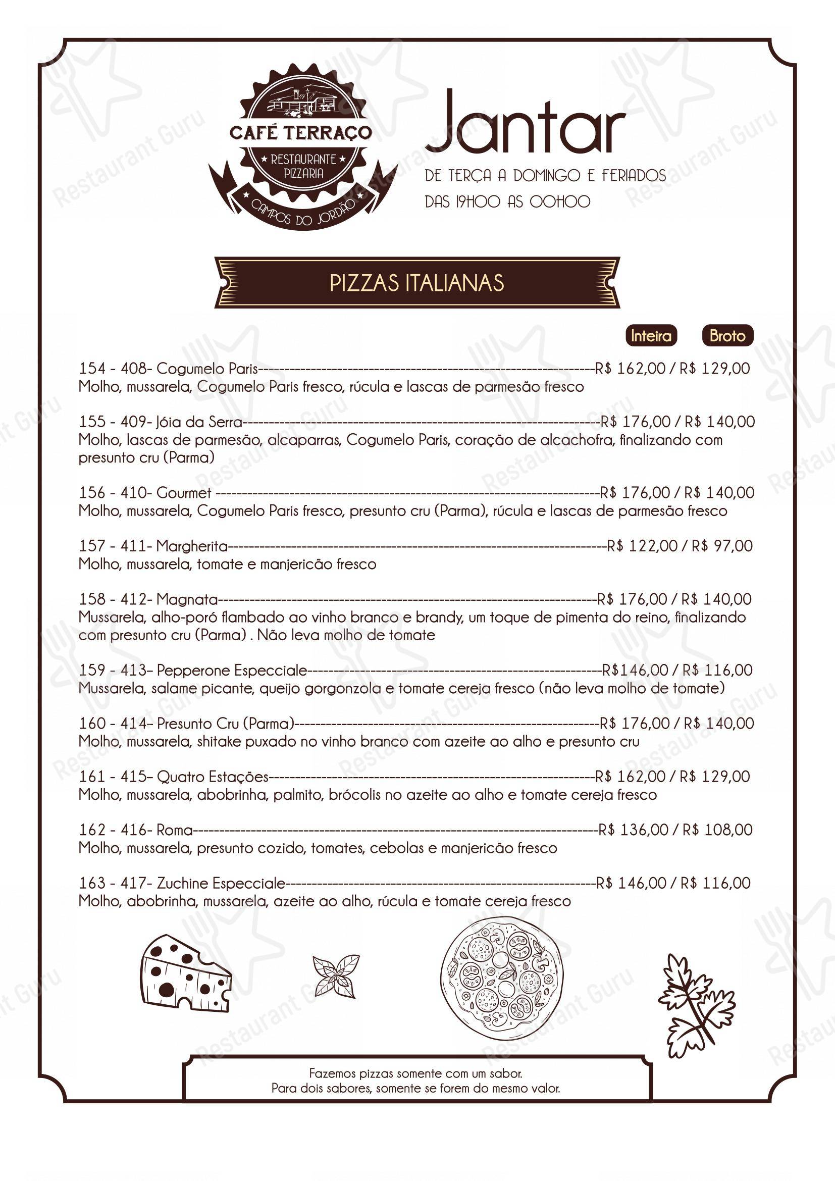 Café Terraço Pizzaria Artesanal e Bistrô em Campos do Jordão - Menu bar