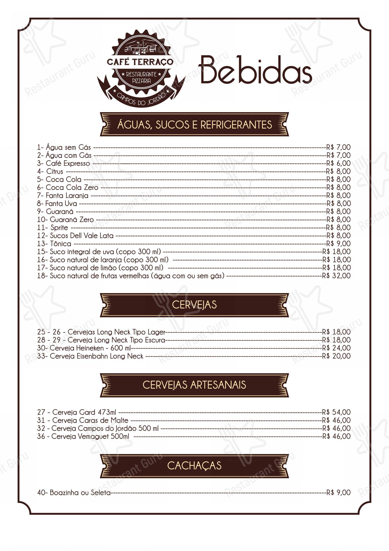 Menu bar para Café Terraço Pizzaria Artesanal e Bistrô pizzaria