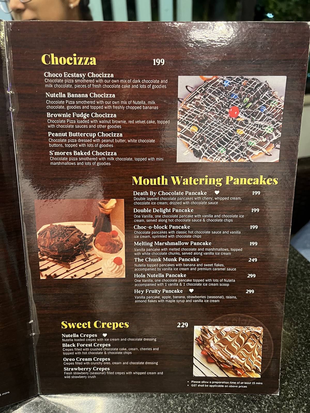 The Chocolate Room menu