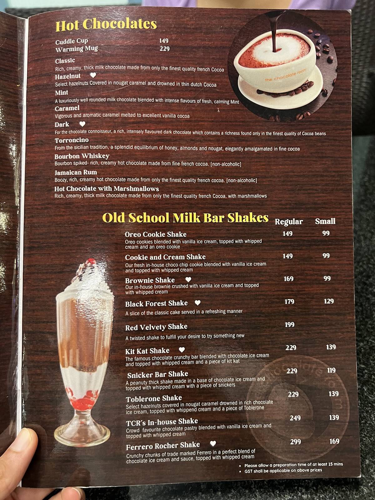 The Chocolate Room menu