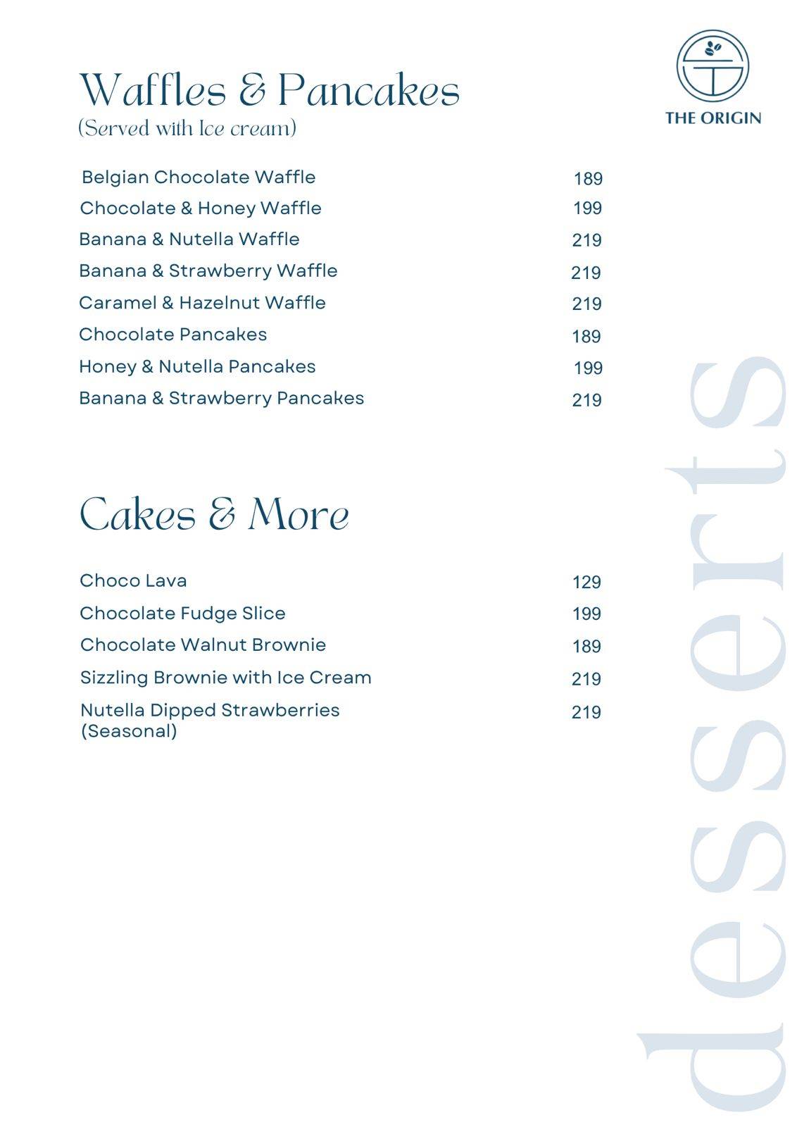 Cafe The Origin menu