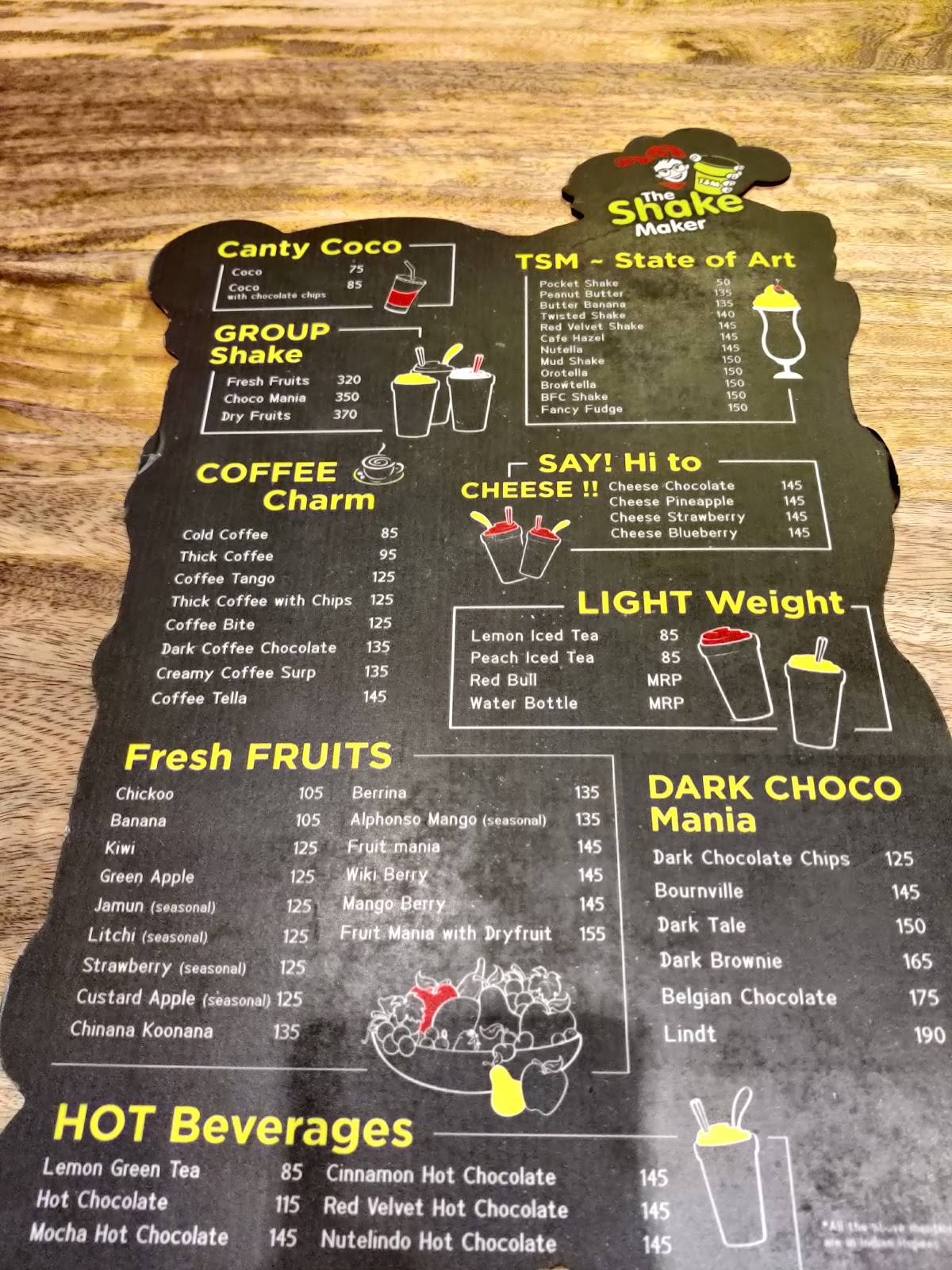 The Shake Maker , Udaipur menu
