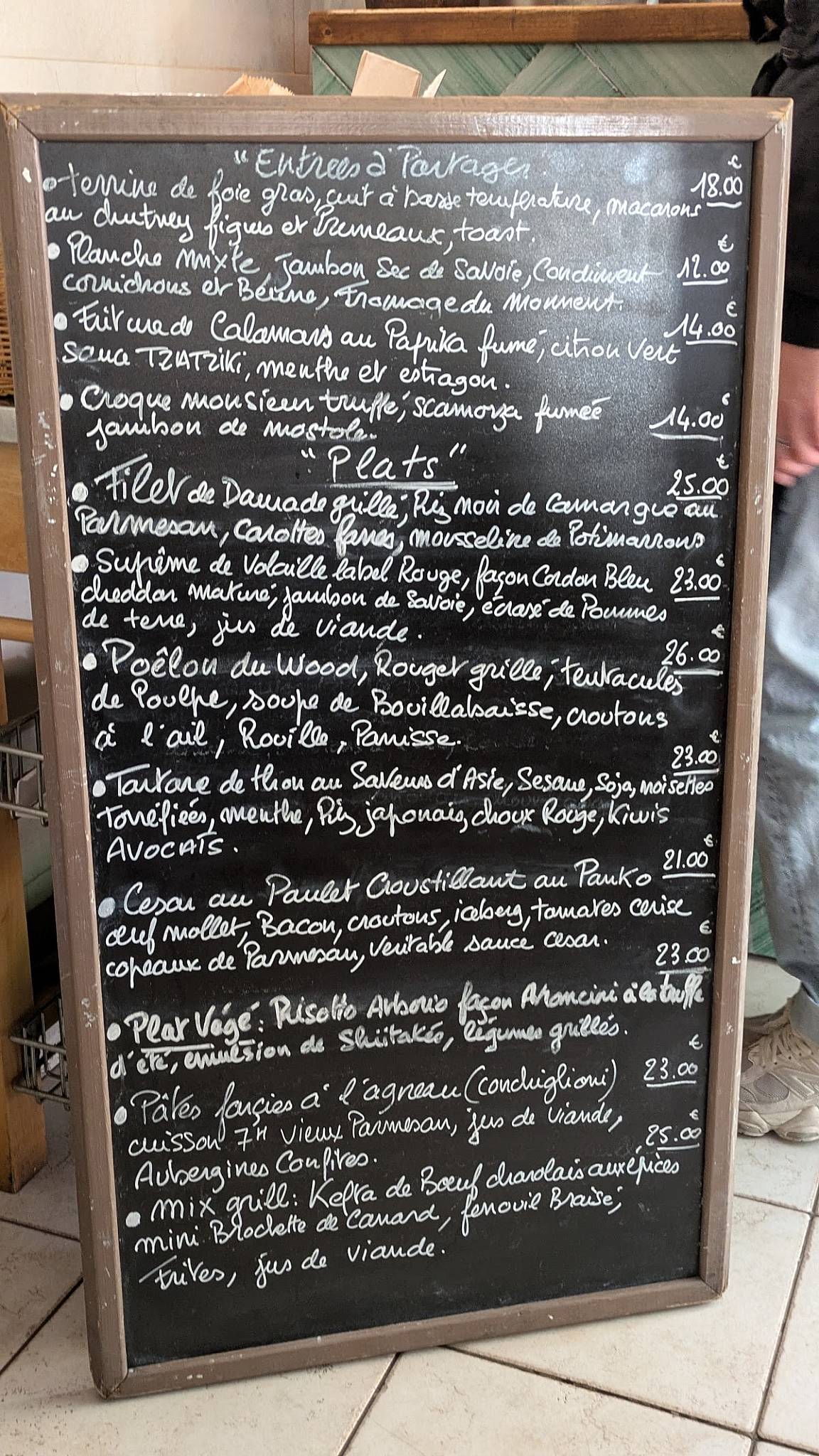 Menu de Wood la cantine gourmande