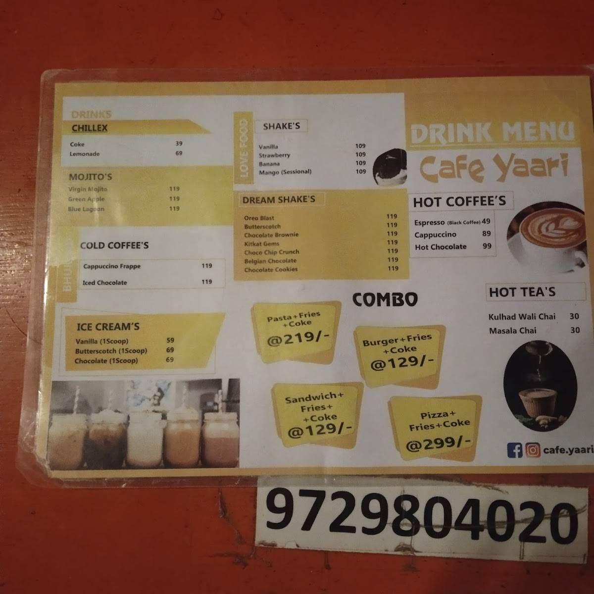 Cafe Yaari menu