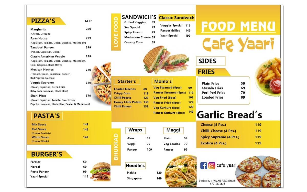 Cafe Yaari menu