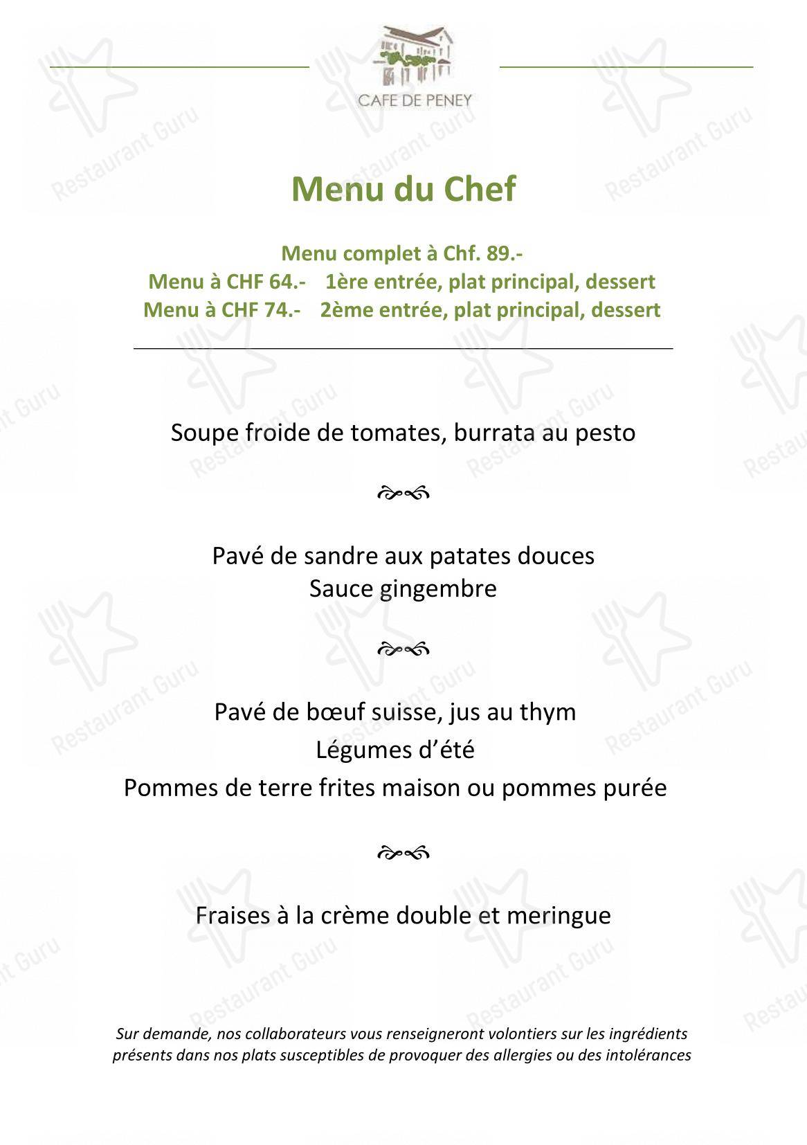 Café de Peney in Satigny - Menu