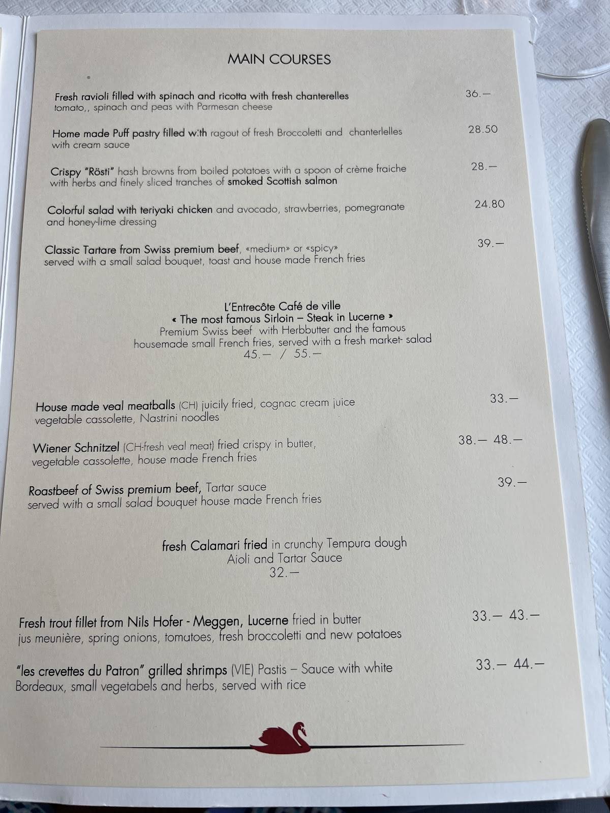 Menu di Café de Ville Restaurant Schwanen 