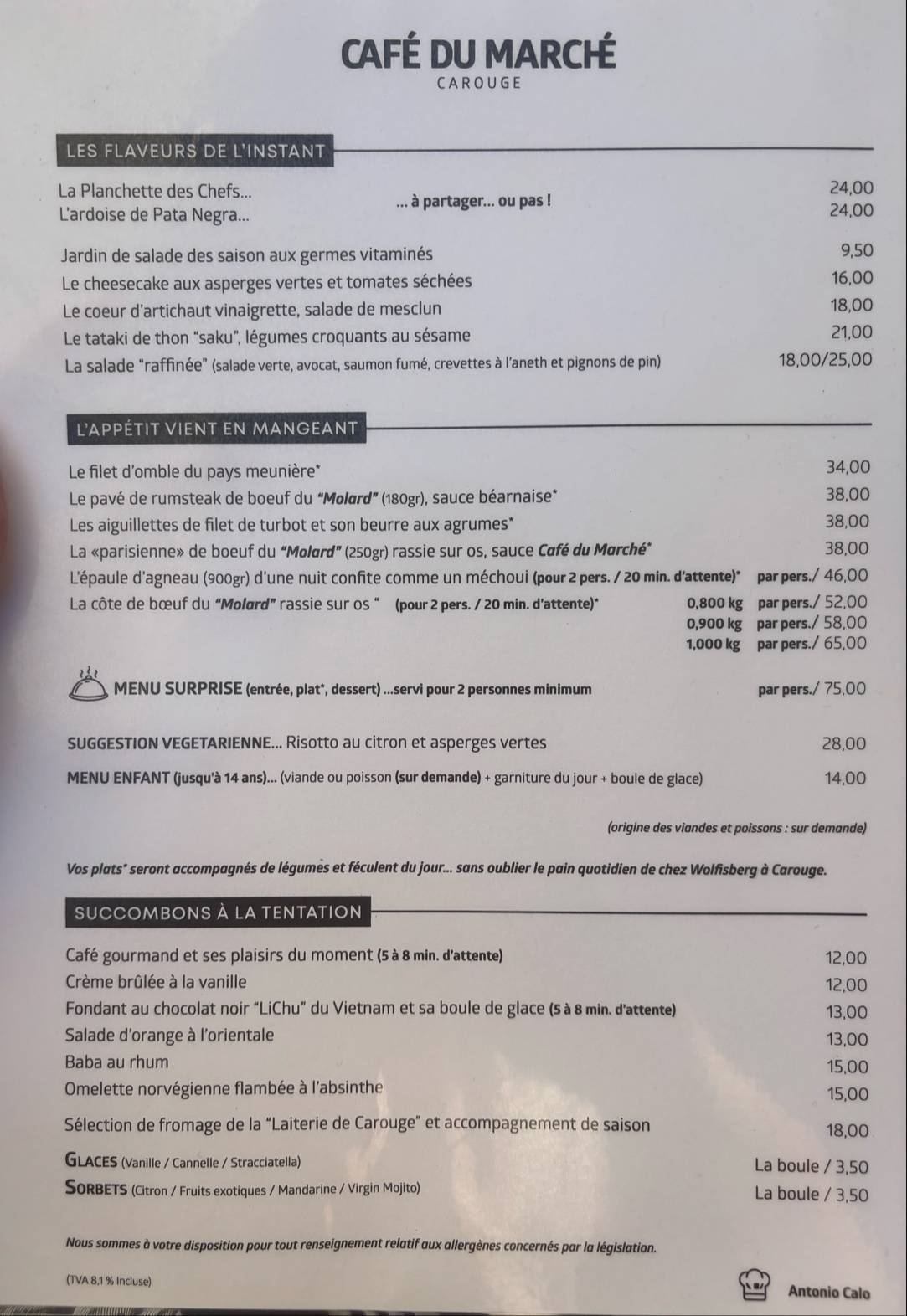 Menu di Café du Marché 