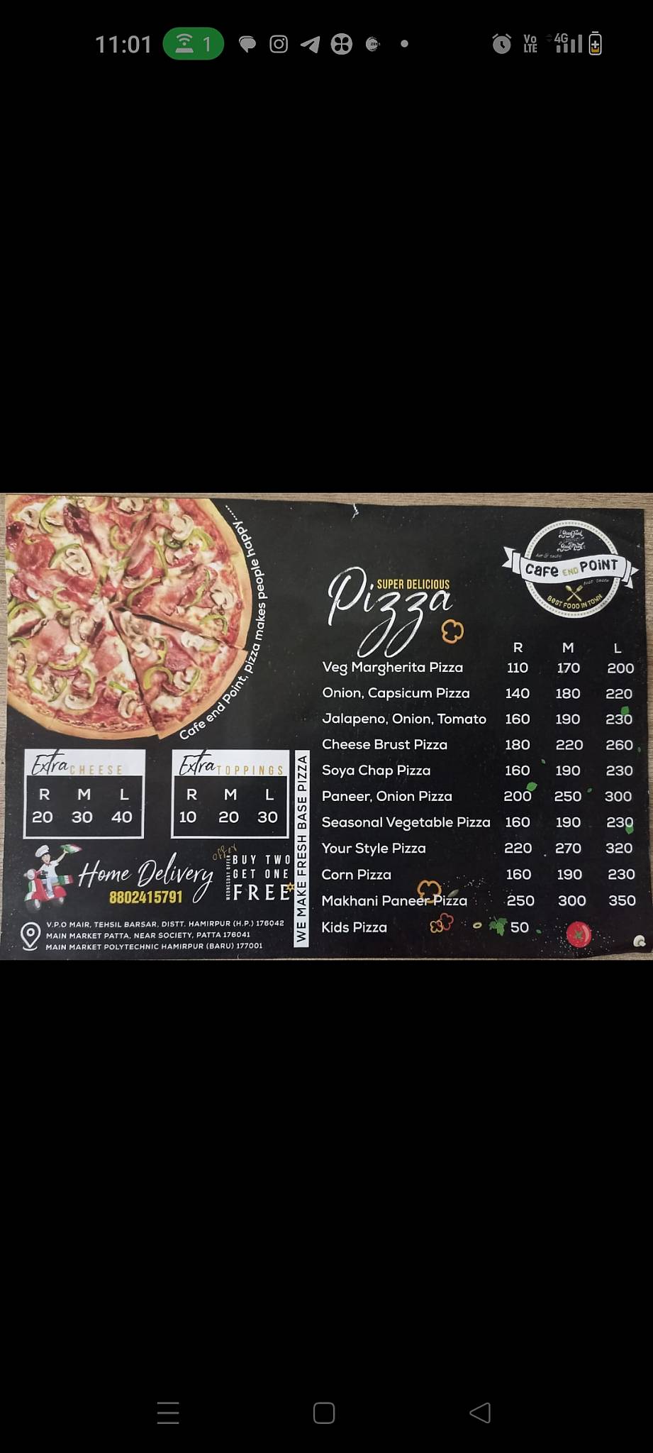 Cafe end point mair menu