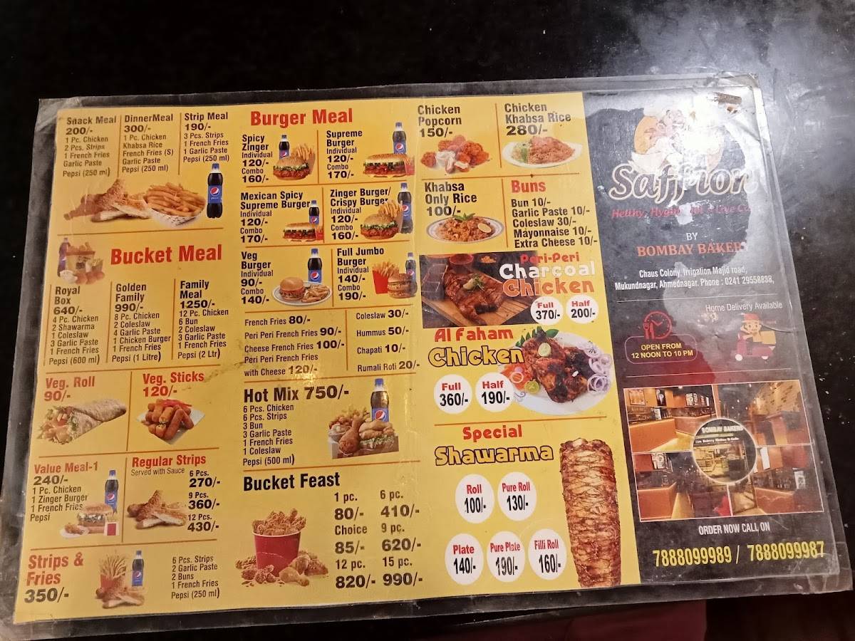 Cafe saffron by bombay bakers menu