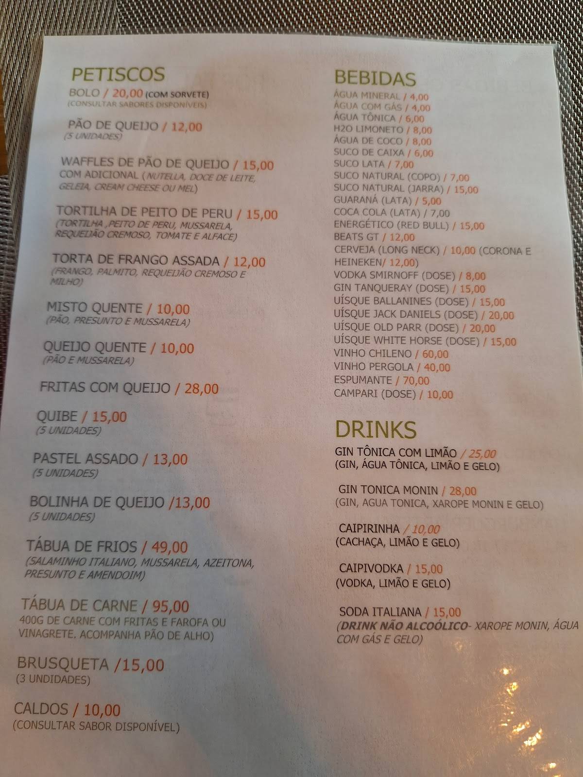Cafeteria Portal da Lua cardápio