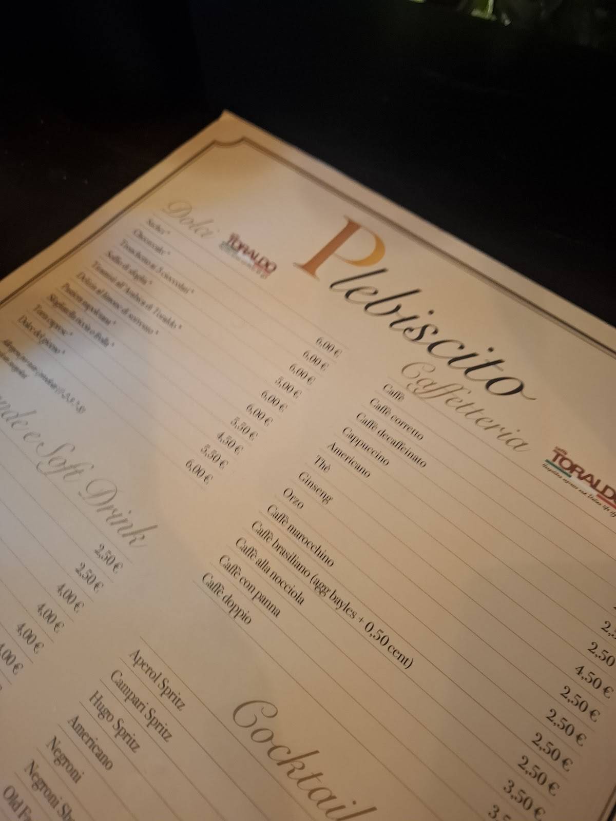 Menu di Ristorante Plebiscito 