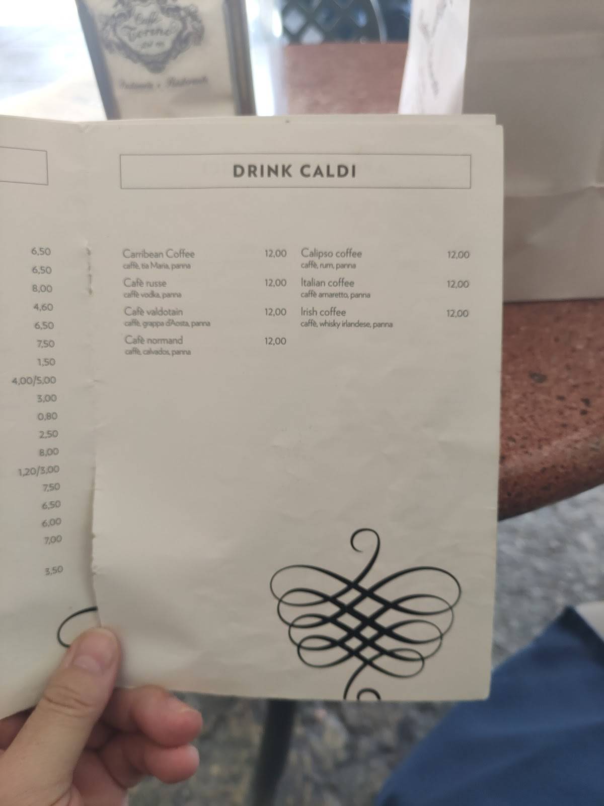 Menu di Caffe' Torino 