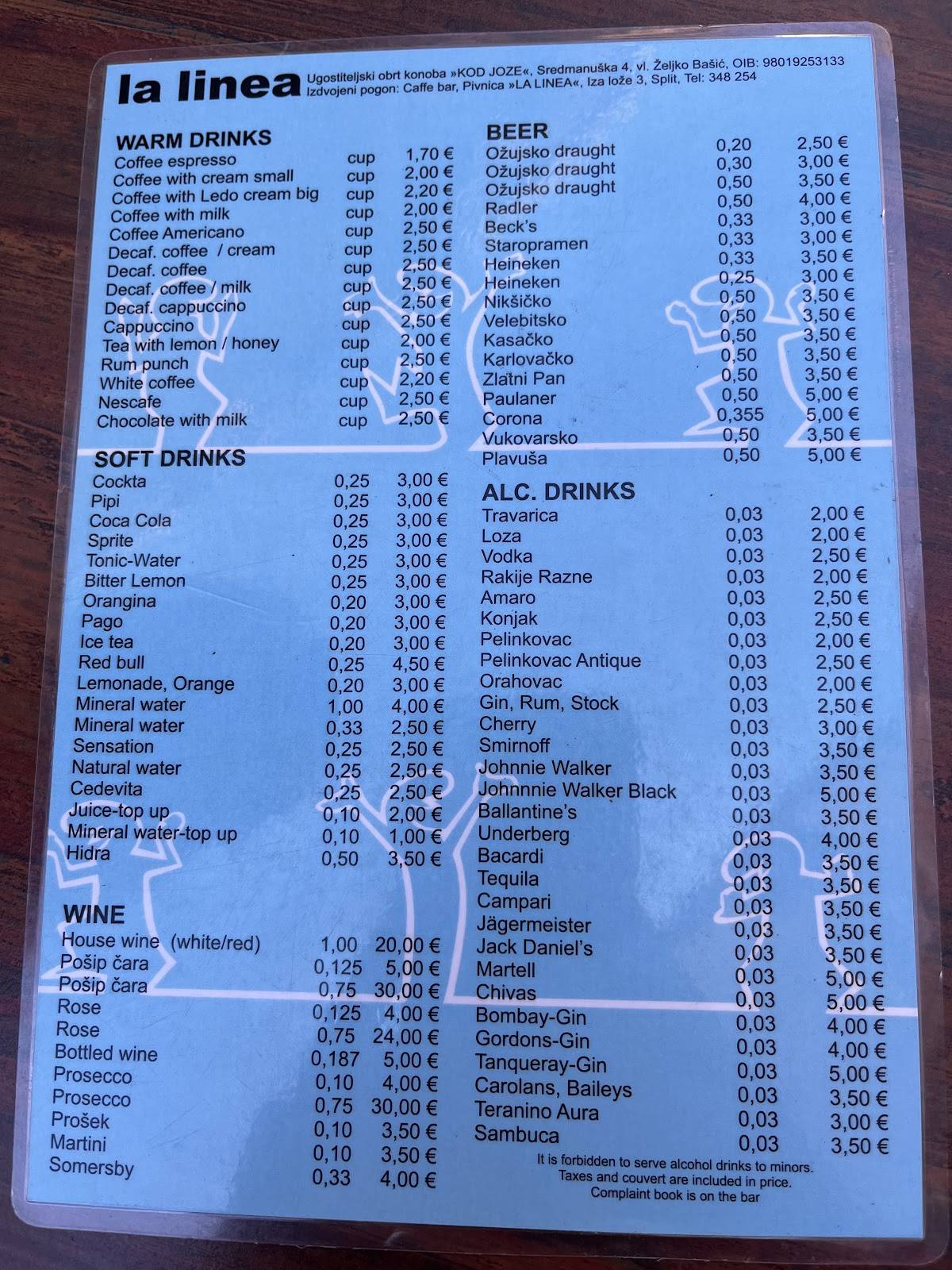 Menu di Caffe bar La Linea 
