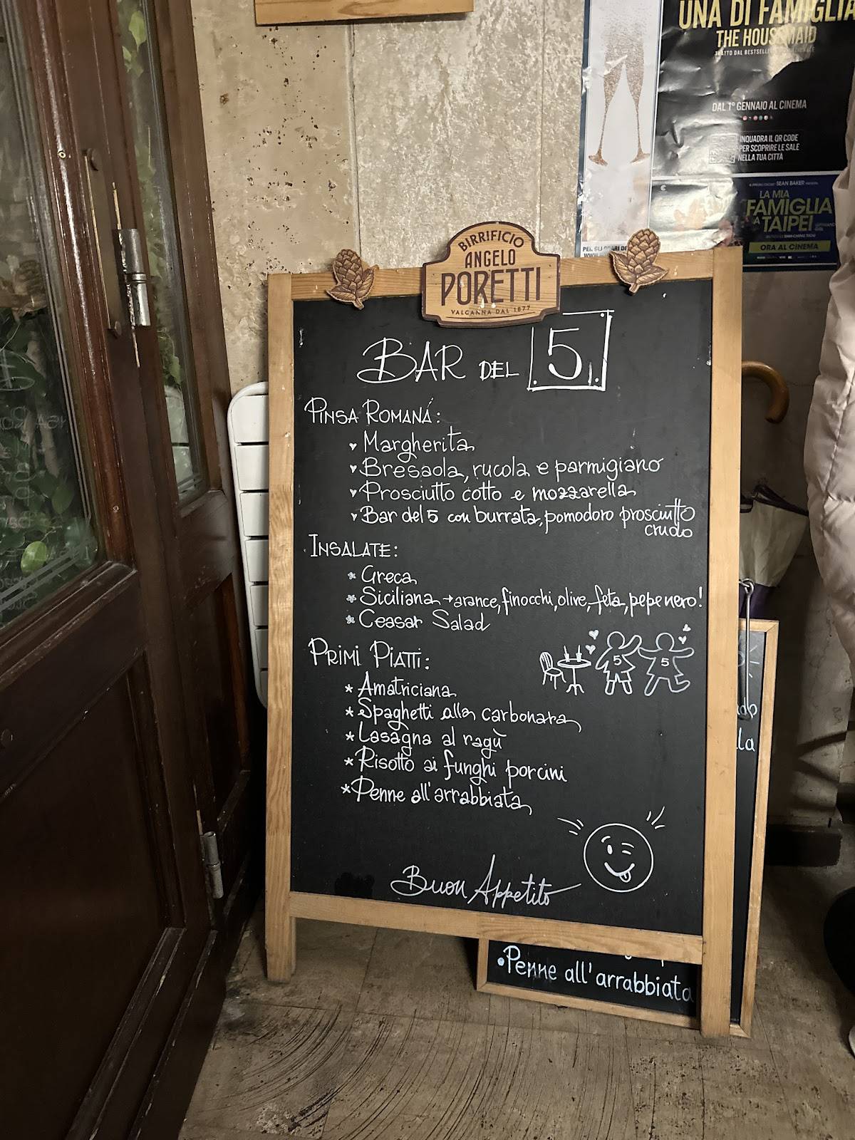 Menu di Bar del Cinque 