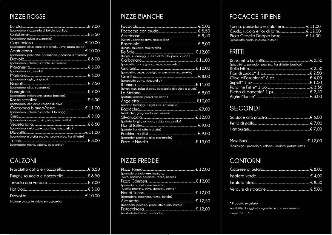 Menu di Pizzeria "Caffè del Tempo" 