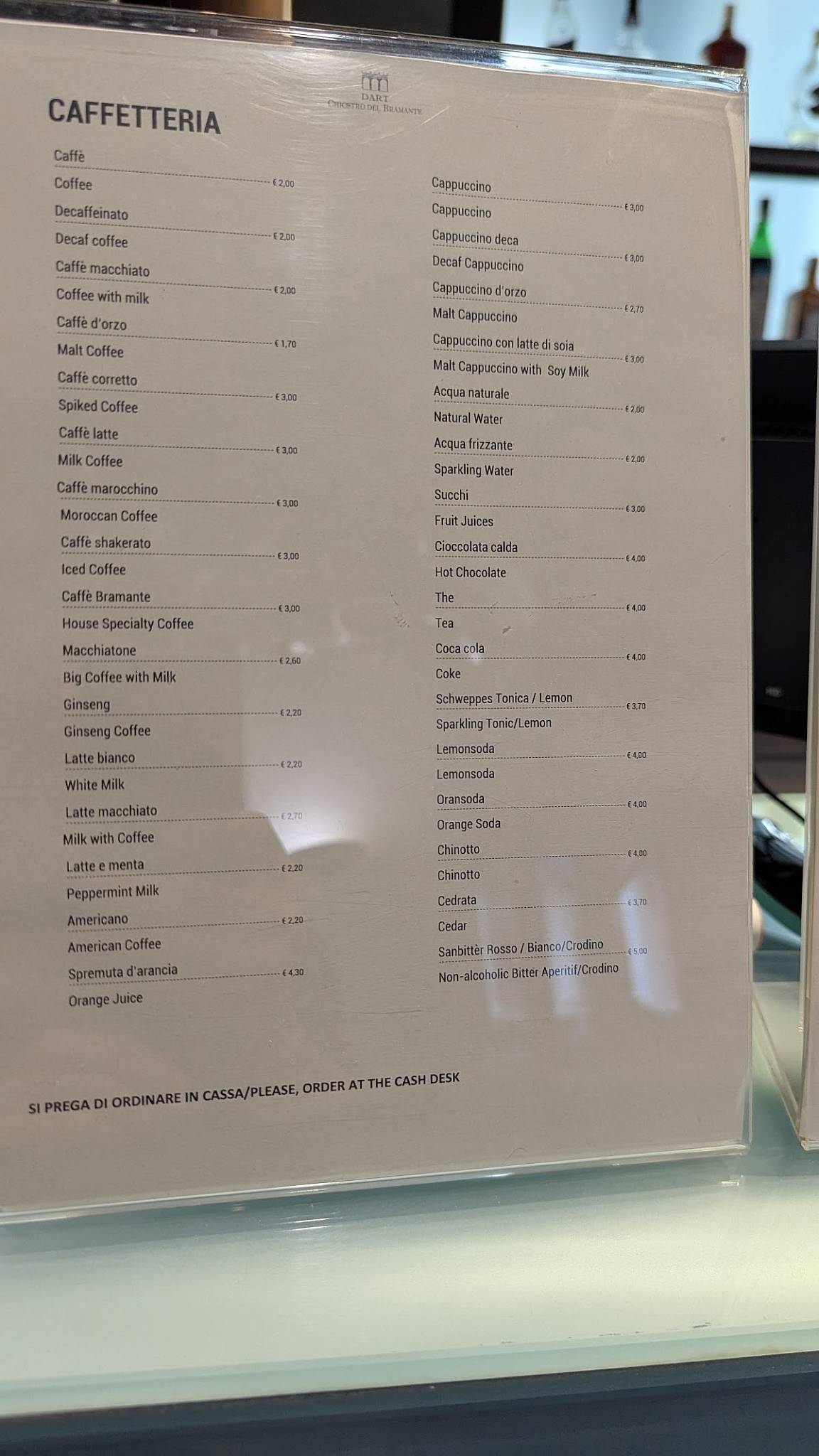 Menu di Caffetteria del Chiostro 