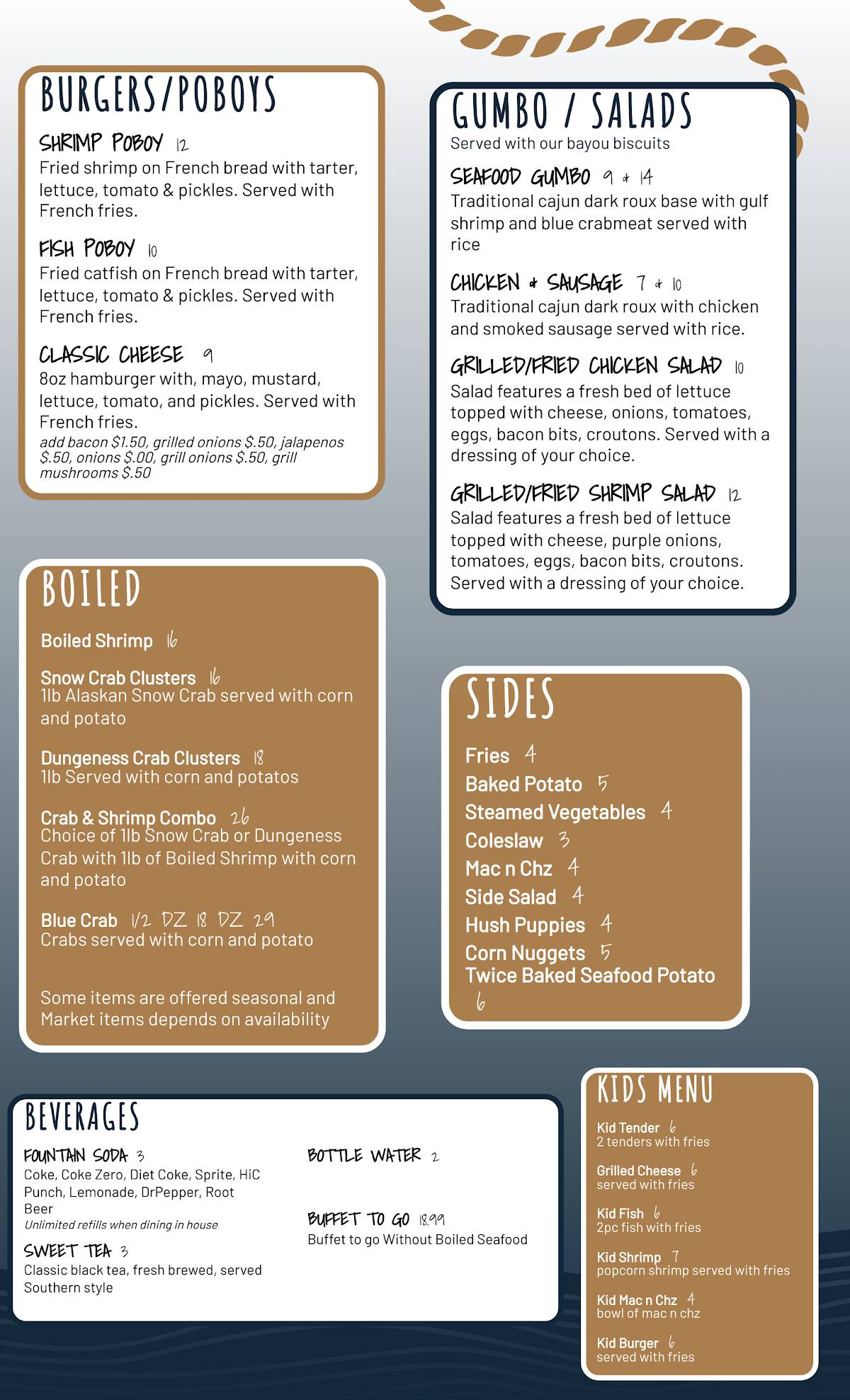 Menu at Cajun Catfish Buffet steakhouse, Ville Platte