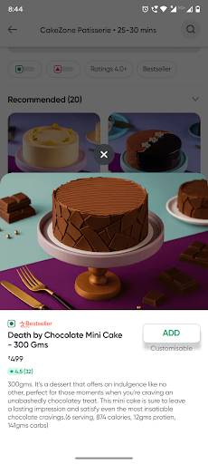 CakeZone menu