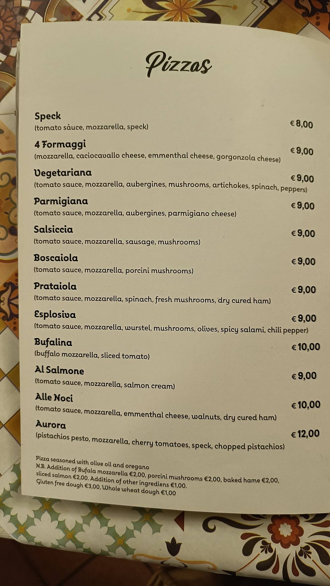 Menu di Calarossa 
