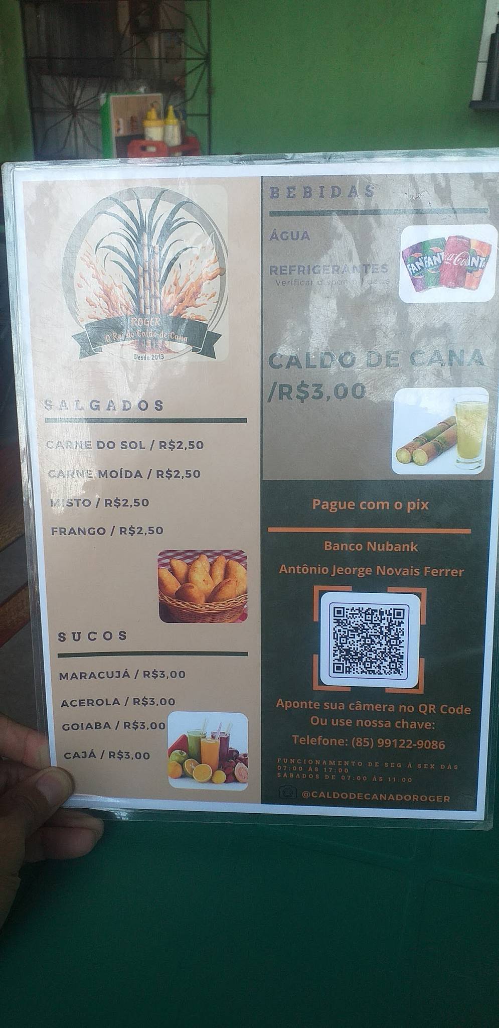 Caldo de Cana do Roger cardápio