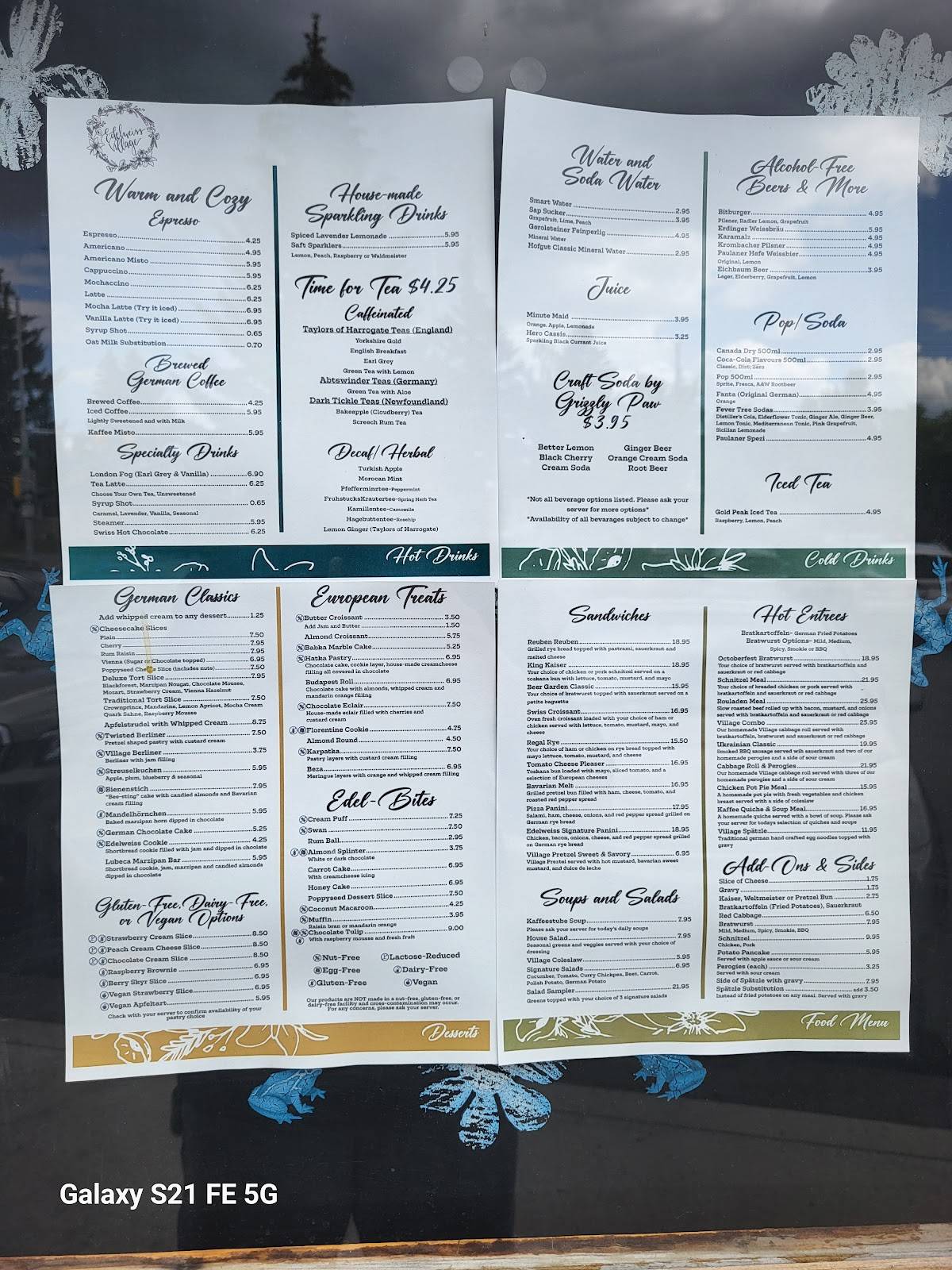 Menu de Edelweiss Village