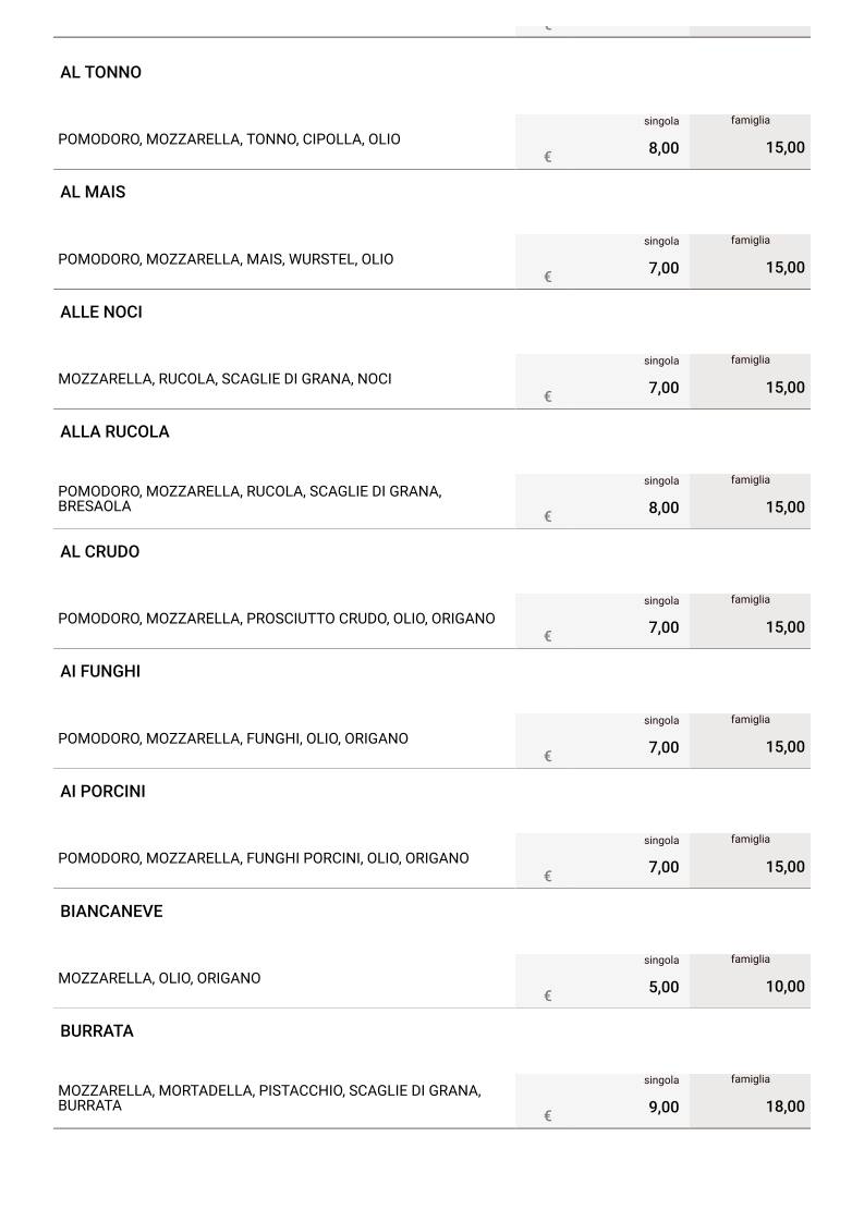 Menu di Pizzeria al Rustico 