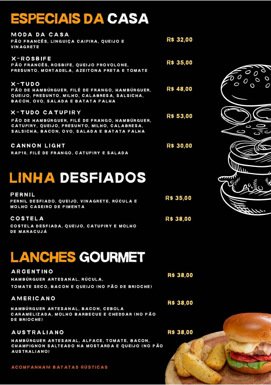 Cannon Prime Auto Lanches cardápio