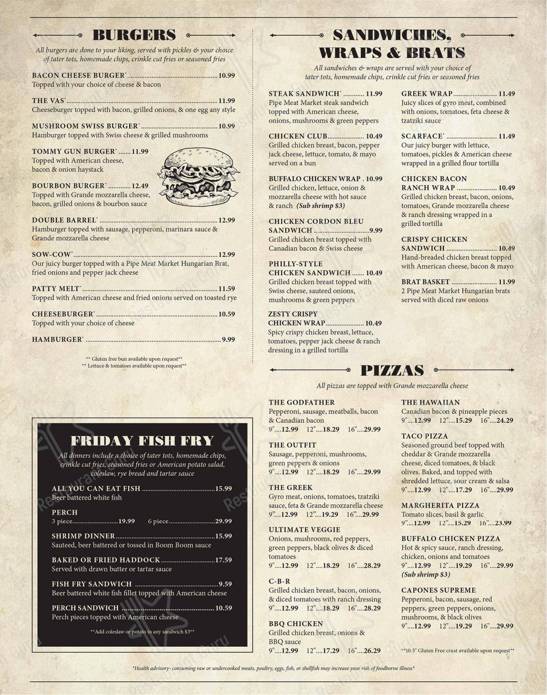 Menu at Capones pub & bar, Pipe