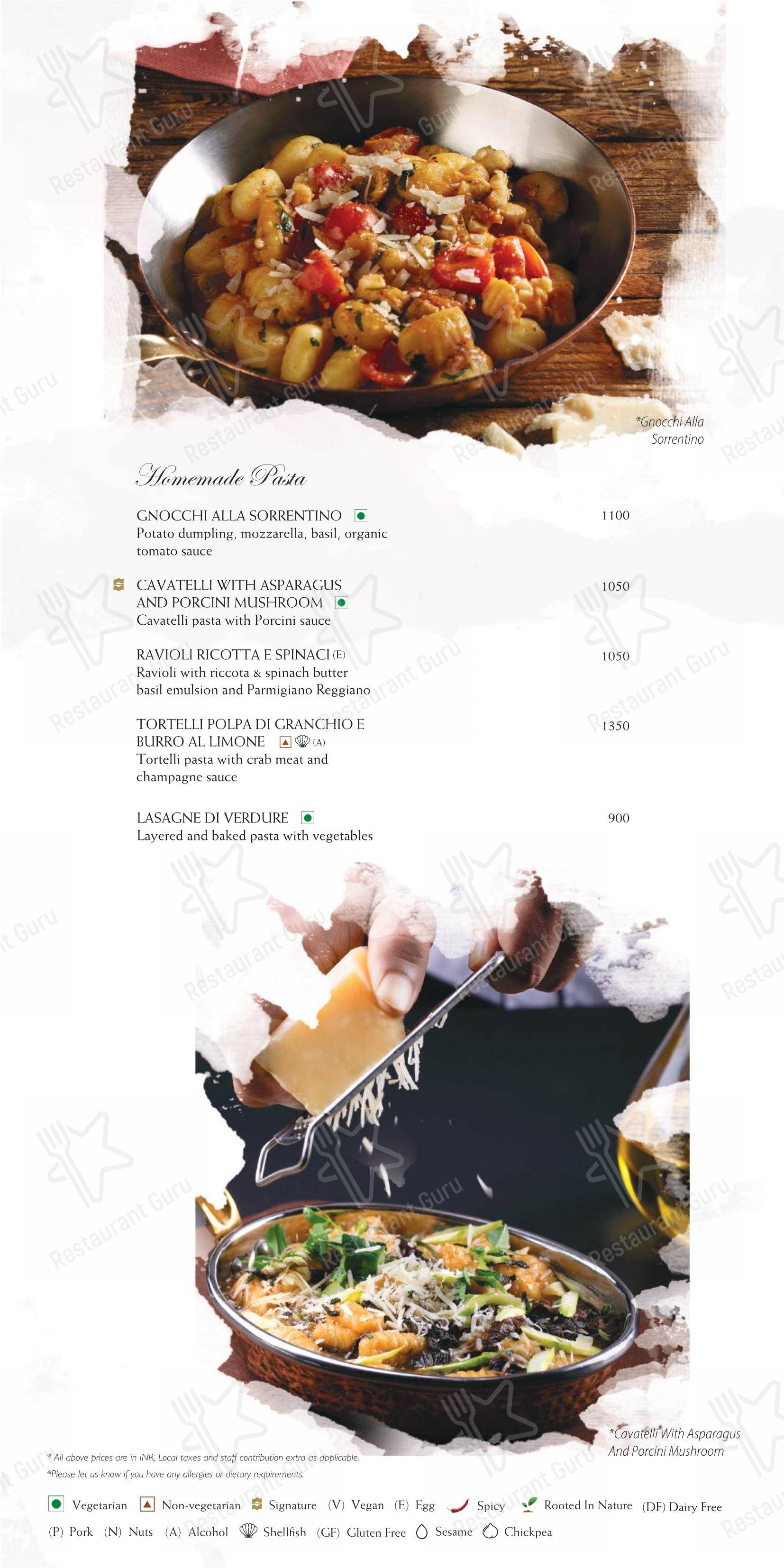 菜单 for the Caprese restaurant